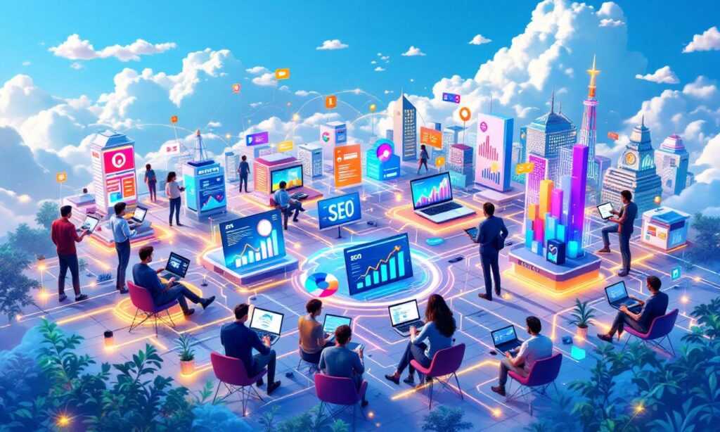 дигитальный пейзаж, символизирующий SEO