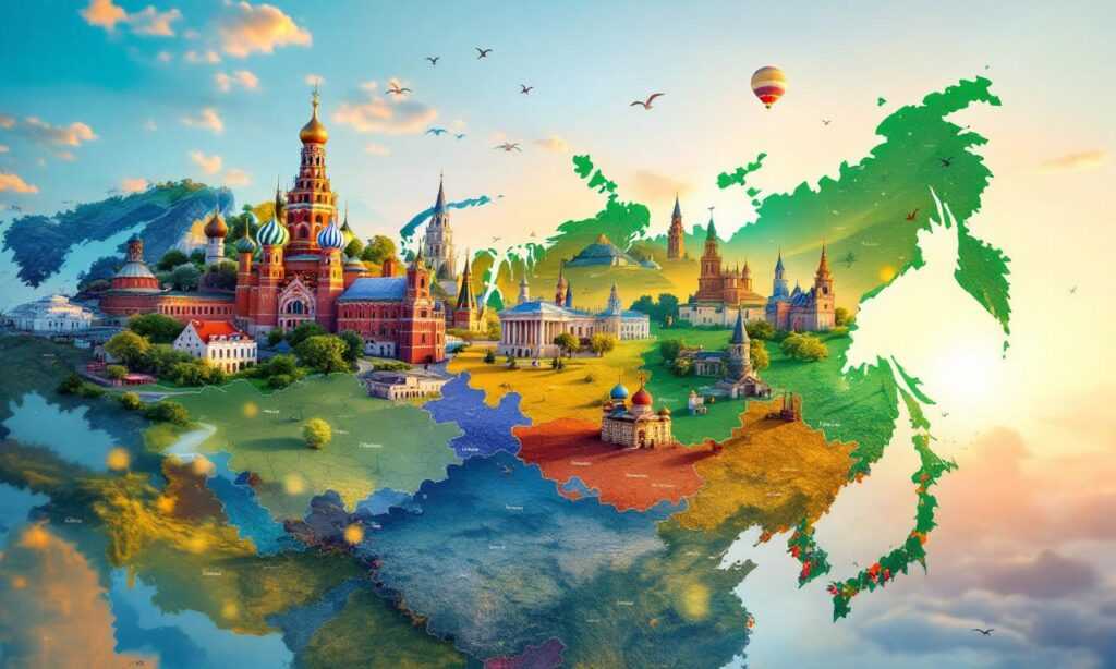 карта России с регионами и символами субъектов