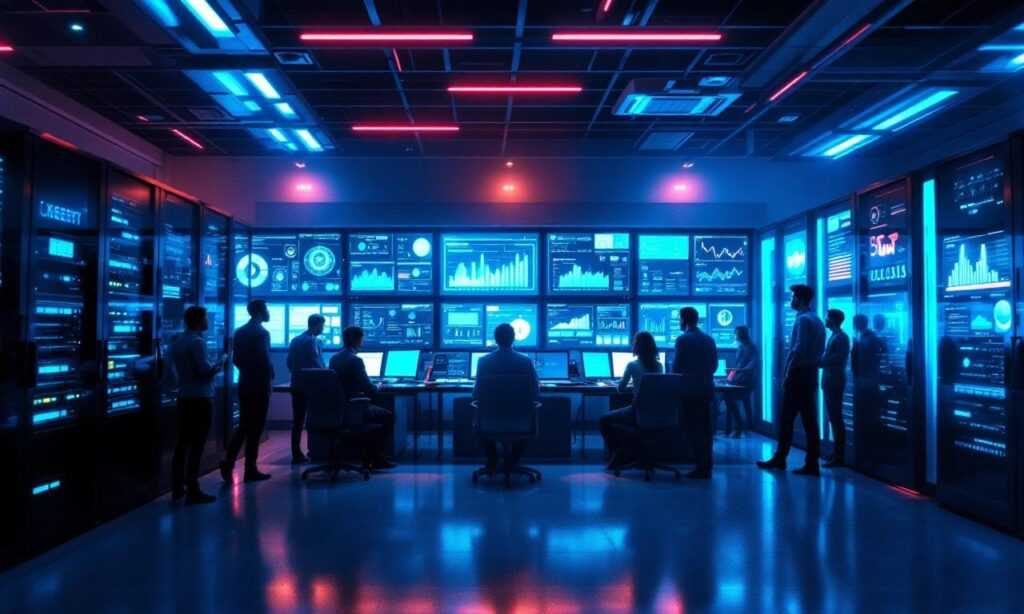 современная комната управления ИТ-инфраструктурой с безопасностью и надежностью