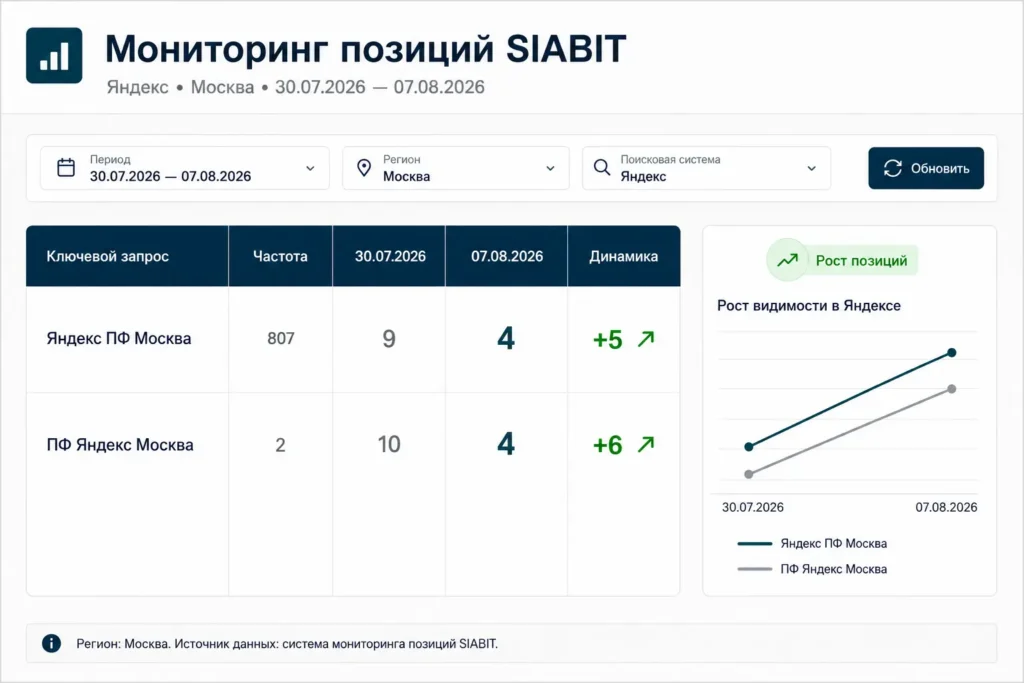 Кейс продвижения ПФ в Москве — рост позиций запросов в Яндексе